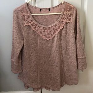 Long sleeve pink top with lace